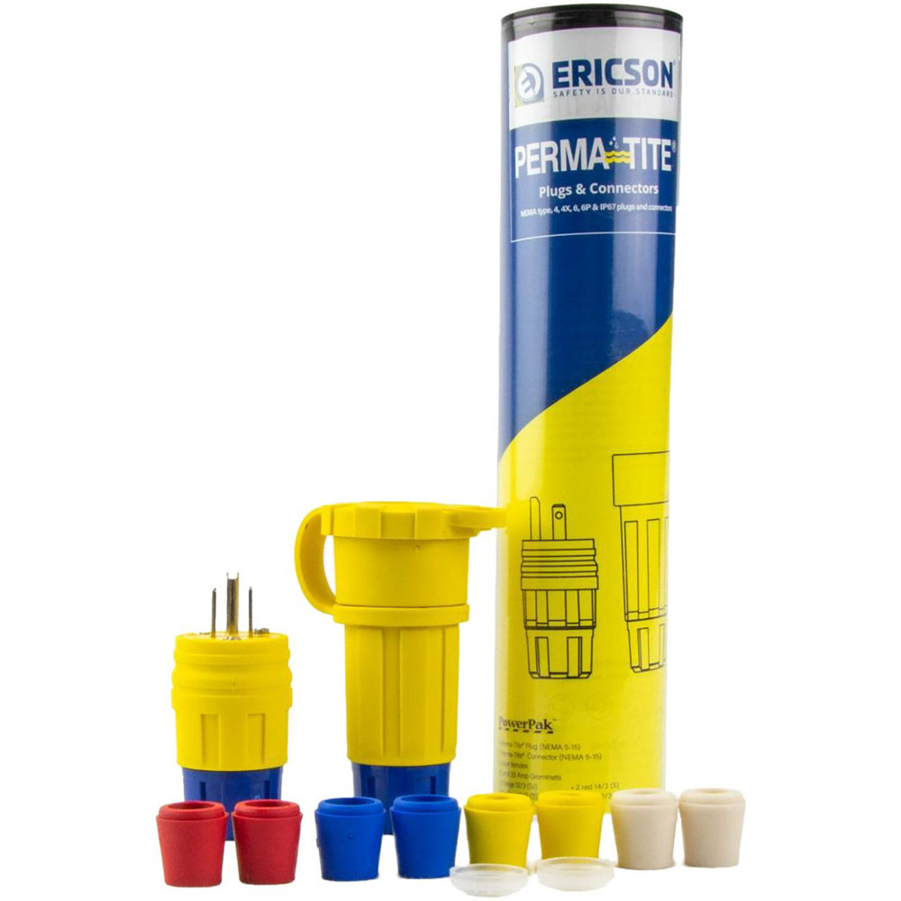 Ericson Mfg Straight Blade Plugs & Connectors: Connector Type: Female, Male; Grade: Industrial; Connector Angle: No Angle; Amperage: 15.0000 - 14W47PP