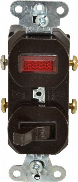 Hubbell Wiring Device-Kellems Combination Wall Switch & Receptacles; Combination Switch/Receptacle Type: Combination Outlet & Switch; Number of Outlets: 1; Number of Switches: 1; Number of Lights: 0; NEMA Configuration: 5-15R; Grounding Style: Self-Grounding; Amperage: 15 A; Voltage: 120 V ac; Grade: Residential - RC108TR