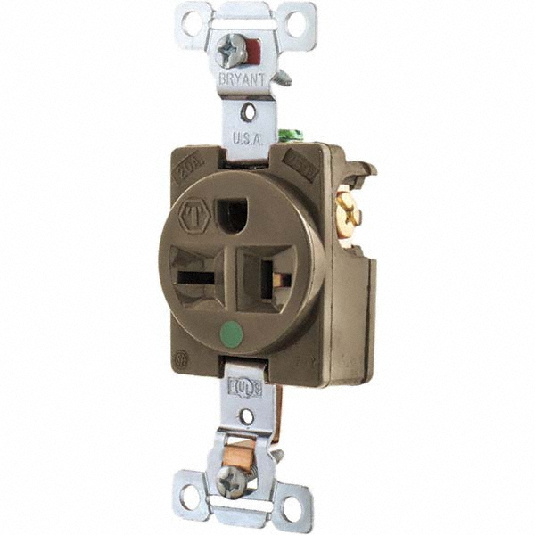 Bryant Electric Straight Blade Single Receptacle: NEMA 6-20R, 20 Amps, Grounded - 8410BRN