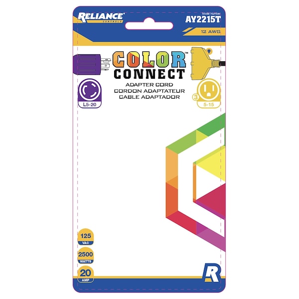 Reliance Controls SJTW Extension Cord Adapter, 12 AWG, 12/3, 12 in - AY2215T