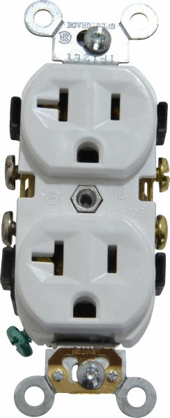 Leviton Straight Blade Duplex Receptacle: NEMA 5-15R, 15 Amps, Self-Grounding - BR15-W