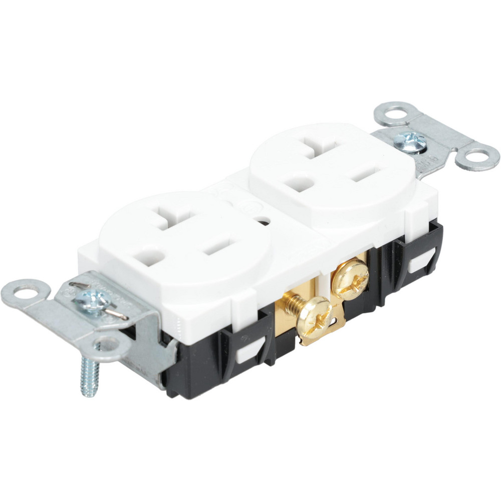 Leviton Straight Blade Duplex Receptacle: NEMA 5-15R, 15 Amps, Self-Grounding - BR15-W