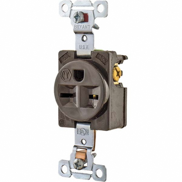 Bryant Electric Straight Blade Single Receptacle: NEMA 6-15R, 15 Amps, Grounded - 5661