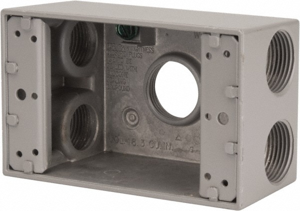 Cooper Crouse-Hinds Electrical Outlet Box: Aluminum, Rectangle, 4-9/16" OAH, 2-7/8" OAW, 2" OAD, 1 Gang - TP7058