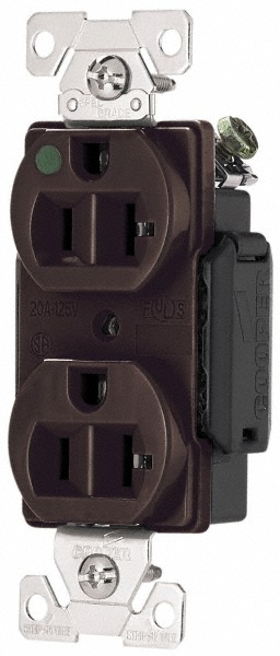 Cooper Wiring Devices Straight Blade Duplex Receptacle: NEMA 5-20R, 20 Amps, Self-Grounding - AH8300B