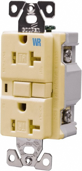 Cooper Wiring Devices 1 Phase, 5-20R NEMA, 125 VAC, 20 Amp, Self Grounding, GFCI Receptacle - TRSGFNL20V