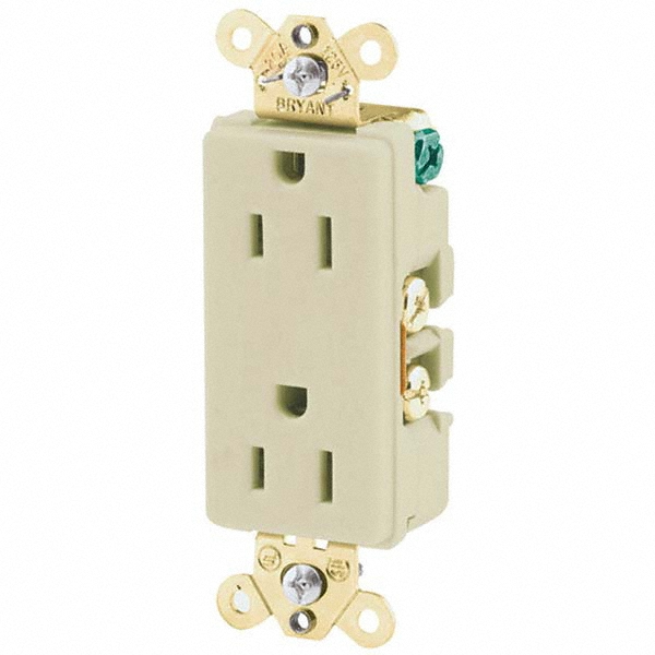 Bryant Electric Straight Blade Duplex Receptacle: NEMA 5-15R, 15 Amps, Grounded - 9252I