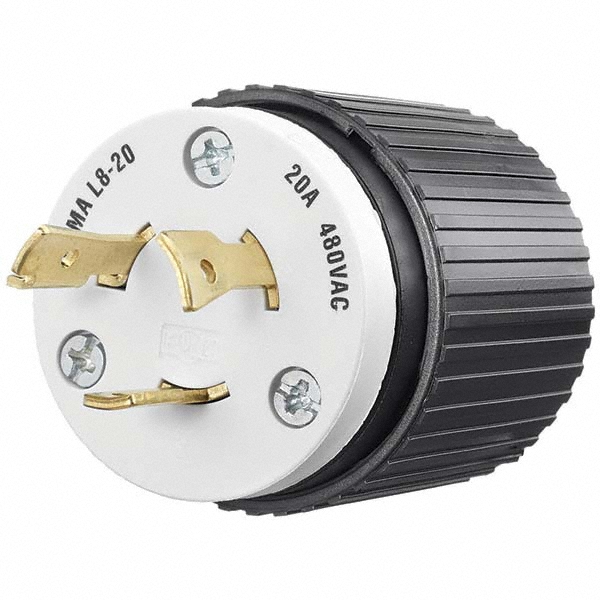 Bryant Electric Locking Inlet: Plug, Industrial, L19-30P, 277 & 480V, Black & White - 71930NP