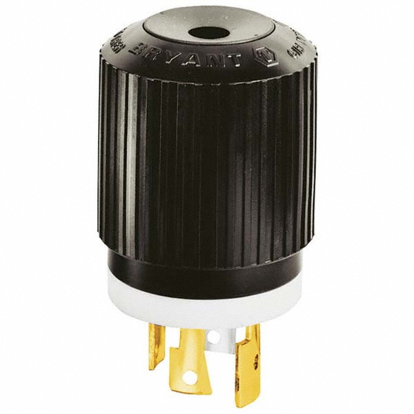 Bryant Electric Locking Inlet: Plug, Industrial, L19-30P, 277 & 480V, Black & White - 71930NP
