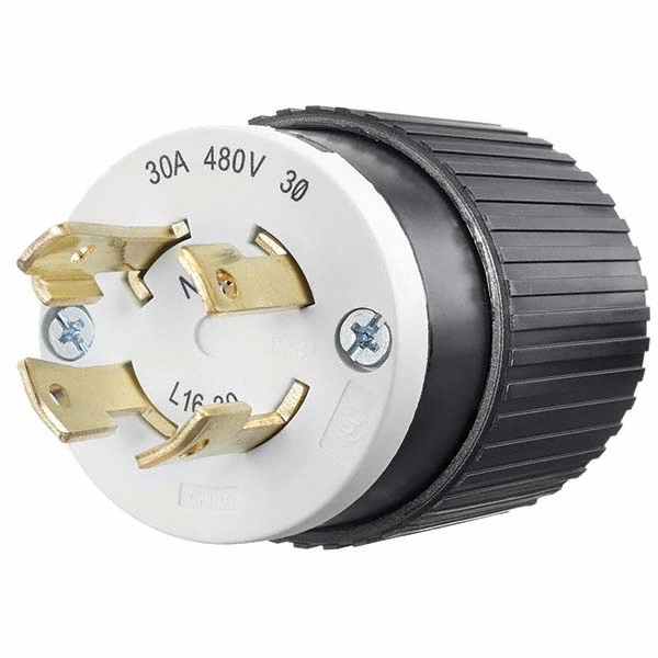 Bryant Electric Locking Inlet: Plug, Industrial, L19-30P, 277 & 480V, Black & White - 71930NP