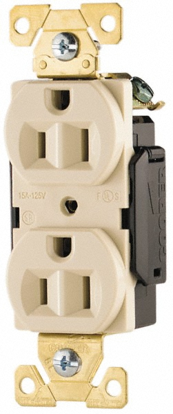 Cooper Wiring Devices Straight Blade Duplex Receptacle: NEMA 5-15R, 15 Amps, Self-Grounding - AH5262B