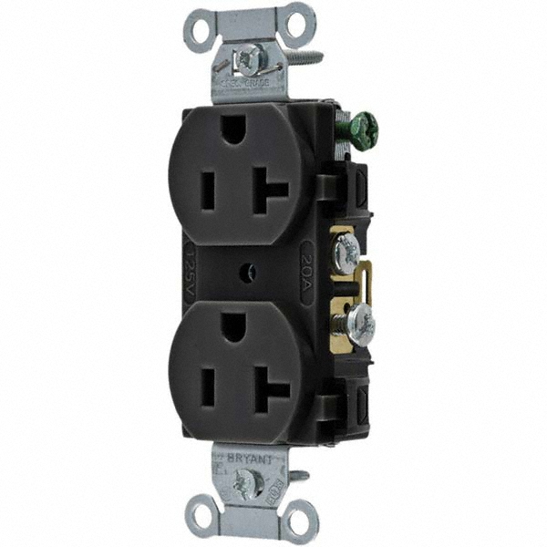 Bryant Electric Straight Blade Duplex Receptacle: NEMA 5-20R, 20 Amps, Grounded - CBRS20BLK