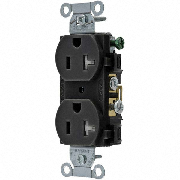 Bryant Electric Straight Blade Duplex Receptacle: NEMA 5-20R, 20 Amps, Grounded - CBRS20BLK