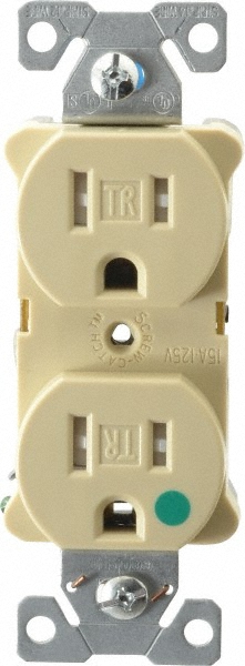 Cooper Wiring Devices Straight Blade Duplex Receptacle: NEMA 5-15R, 15 Amps, Self-Grounding - TR8200V
