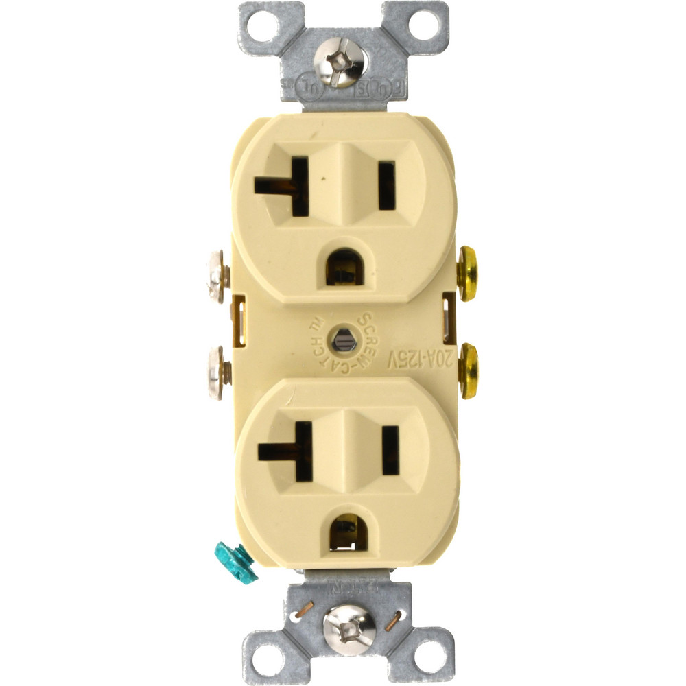 Cooper Wiring Devices Straight Blade Duplex Receptacle: NEMA 5-15R, 15 Amps, Self-Grounding - TR8200V