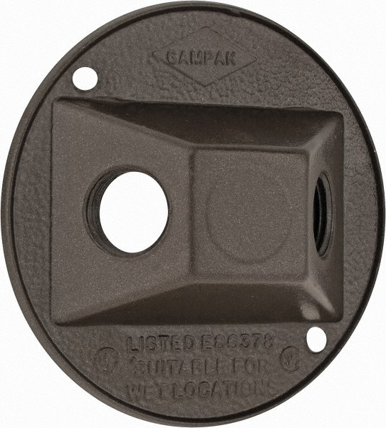 Cooper Crouse-Hinds 2 Outlet, 1/2" Hole Dia, Powder Coat Finish, Round Noncorrosive Weatherproof Box Cover - TP7306