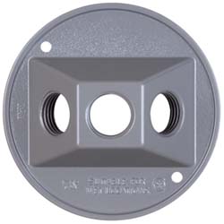 Cooper Crouse-Hinds 2 Outlet, 1/2" Hole Dia, Powder Coat Finish, Round Noncorrosive Weatherproof Box Cover - TP7306