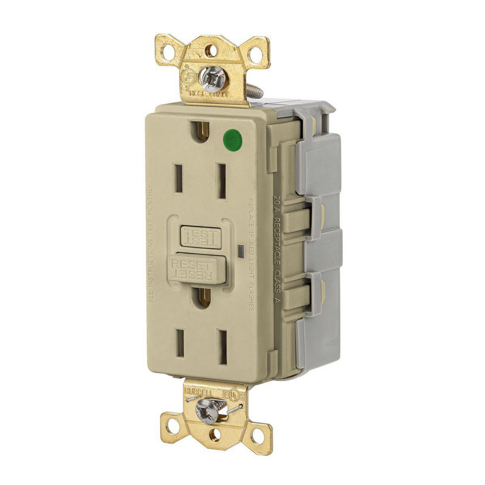 Hubbell Wiring Device-Kellems GFCI Receptacles: Receptacle Type: Duplex; Grade: Commercial, Hospital; NEMA Configuration: 5-15R - SNAPGF82I