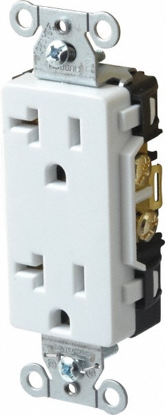 Hubbell Wiring Device-Kellems Straight Blade Duplex Receptacle: NEMA 5-20R, 20 Amps, Self-Grounding - BR20WHI