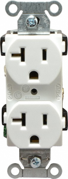 Hubbell Wiring Device-Kellems Straight Blade Duplex Receptacle: NEMA 5-20R, 20 Amps, Self-Grounding - BR20WHI
