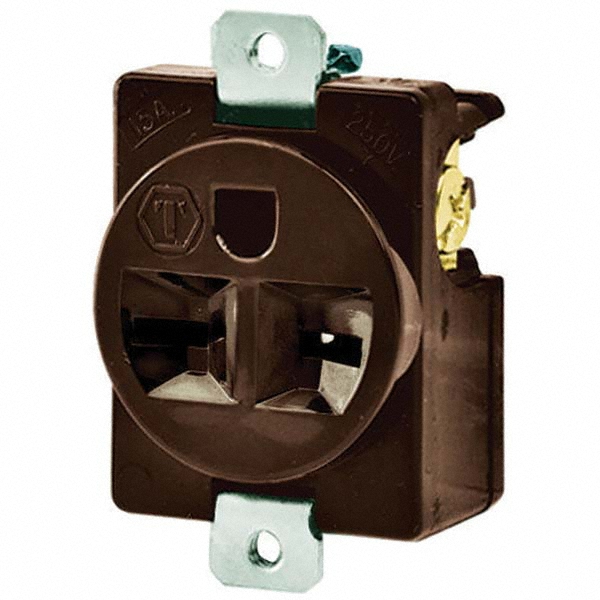 Bryant Electric Straight Blade Single Receptacle: NEMA 6-15R, 15 Amps, Grounded - 5684