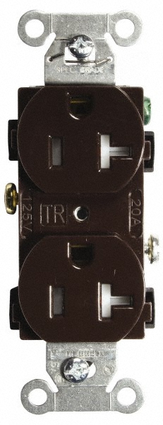 Hubbell Wiring Device-Kellems Straight Blade Duplex Receptacle: NEMA 5-20R, 20 Amps, Self-Grounding - CR20TR