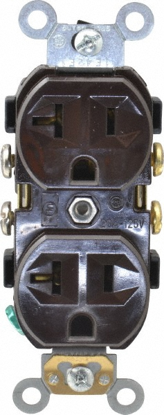 Hubbell Wiring Device-Kellems Straight Blade Duplex Receptacle: NEMA 5-20R, 20 Amps, Self-Grounding - CR20TR