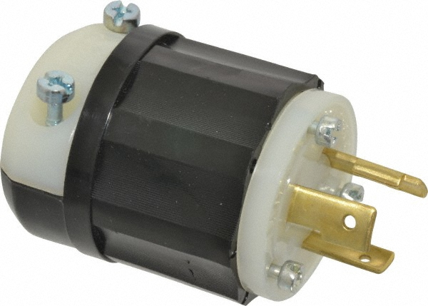 Leviton Locking Inlet: Plug, Industrial, L8-20P, 480V, Black & White - 2341