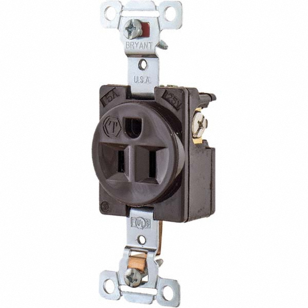 Bryant Electric Straight Blade Single Receptacle: NEMA 5-15R, 15 Amps, Grounded - 5261