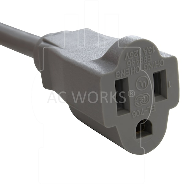 Ac Works SJTW Extension Cord, 16 AWG, Indoor, 16/3, 1 Outlets, 5-15R, Gray, PVC, 5-15P, 20 ft - MD13APR-240