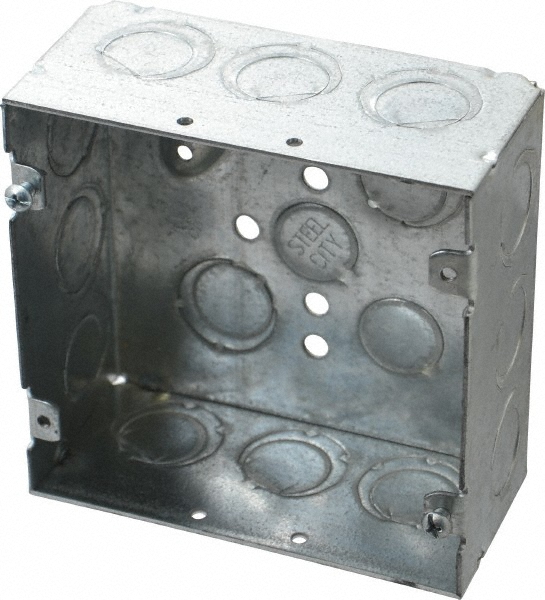Thomas & Betts Electrical Outlet Box: Steel, Square, 4-11/16" OAH, 4-11/16" OAW, 2-1/8" OAD, 2 Gangs - 72171-1/23/4E