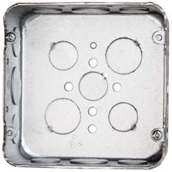 Thomas & Betts Electrical Outlet Box: Steel, Square, 4-11/16" OAH, 4-11/16" OAW, 2-1/8" OAD, 2 Gangs - 72171-1/23/4E