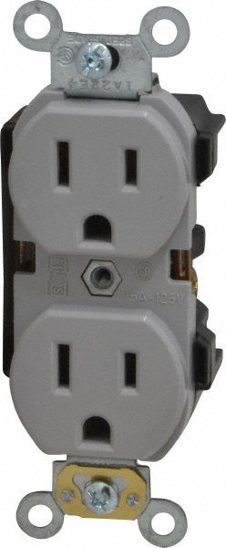 Leviton Straight Blade Duplex Receptacle: NEMA 5-15R, 15 Amps, Self-Grounding - 5252-GY