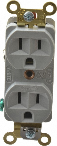 Leviton Straight Blade Duplex Receptacle: NEMA 5-15R, 15 Amps, Self-Grounding - 5252-GY