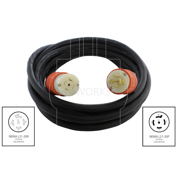 Ac Works SOOW; Cold Weather Extension Cord, 12 AWG, Indoor/Outdoor, 12/5, 1 Outlets, Black, Rubber, Nylon - L2120PR-010