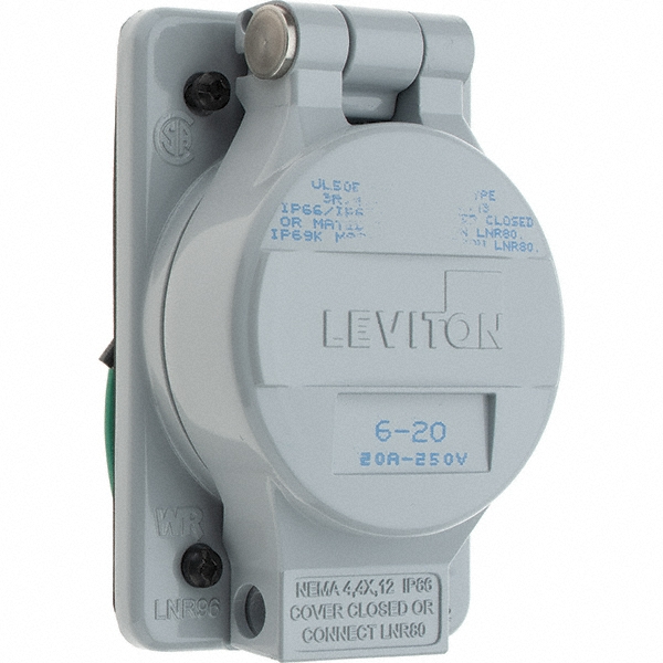 Leviton Straight Blade Single Receptacle: NEMA 6-20R, 20 Amps - LNR96-4