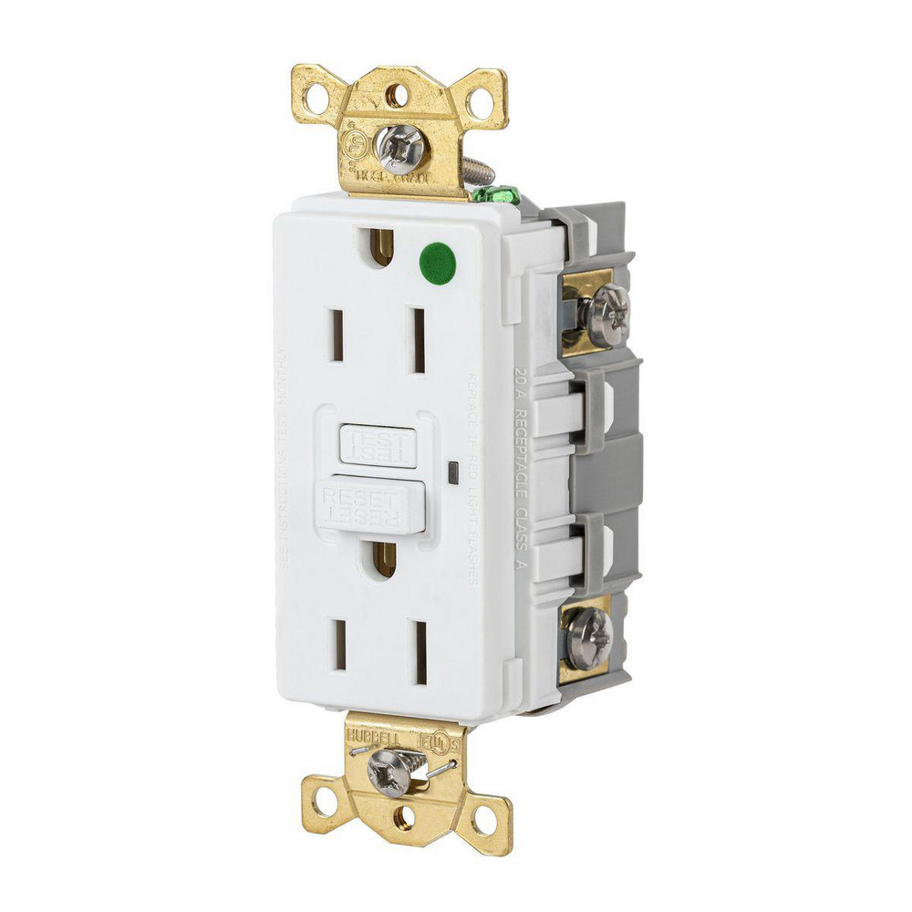 Hubbell Wiring Device-Kellems GFCI Receptacles: Receptacle Type: Duplex; Grade: Commercial; NEMA Configuration: 5-20R; Wire Connection Type: Screw Terminals; End Type: Socket - GFRTW20LA