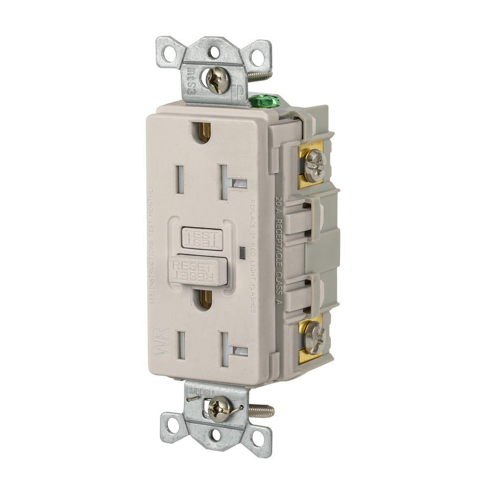 Hubbell Wiring Device-Kellems GFCI Receptacles: Receptacle Type: Duplex; Grade: Commercial; NEMA Configuration: 5-20R; Wire Connection Type: Screw Terminals; End Type: Socket - GFRTW20LA