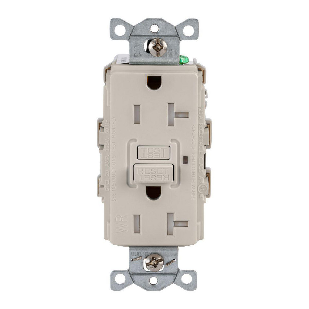 Hubbell Wiring Device-Kellems GFCI Receptacles: Receptacle Type: Duplex; Grade: Commercial; NEMA Configuration: 5-20R; Wire Connection Type: Screw Terminals; End Type: Socket - GFRTW20LA