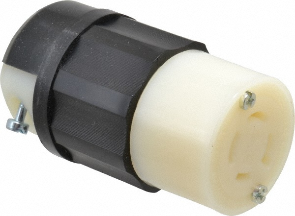 Leviton Locking Inlet: Plug, Industrial, L21-20P, 120 & 208V, Black & White - 2511