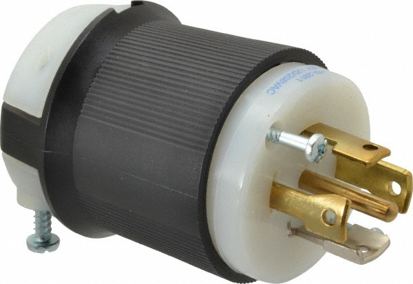 Leviton Locking Inlet: Plug, Industrial, L21-20P, 120 & 208V, Black & White - 2511