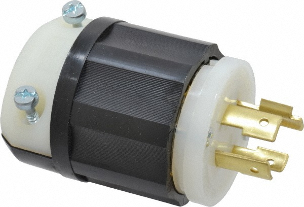 Leviton Locking Inlet: Plug, Industrial, L21-20P, 120 & 208V, Black & White - 2511