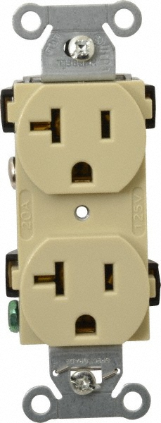 Cooper Wiring Devices Straight Blade Duplex Receptacle: NEMA 5-20R, 20 Amps, Self-Grounding - AH5362V