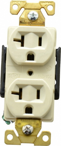 Cooper Wiring Devices Straight Blade Duplex Receptacle: NEMA 5-20R, 20 Amps, Self-Grounding - AH5362V