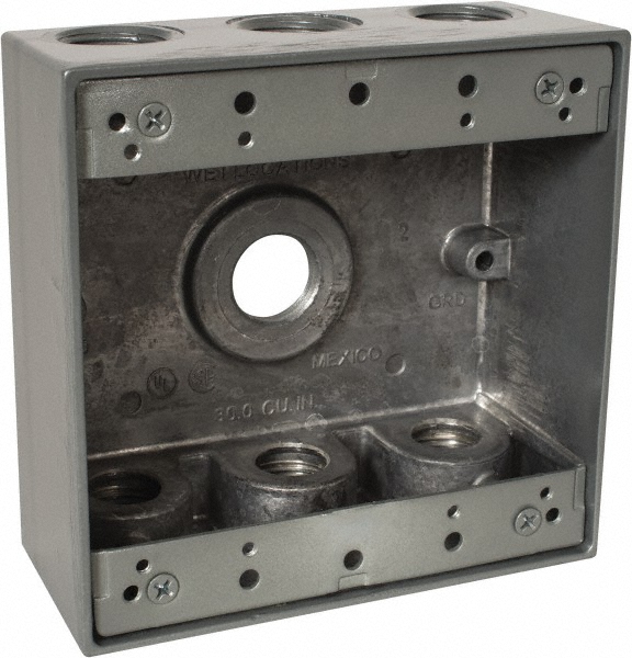Thomas & Betts Electrical Outlet Box: Aluminum, Square, 4-9/16" OAH, 4-5/8" OAW, 2-1/16" OAD, 2 Gangs - 2IH7-1