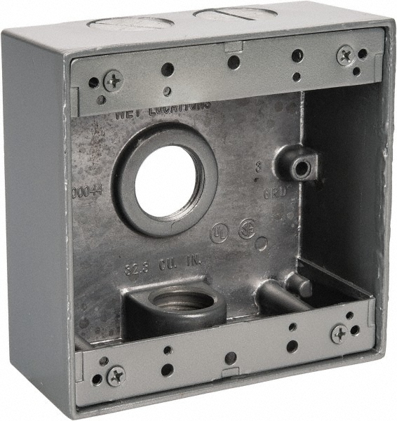 Thomas & Betts Electrical Outlet Box: Aluminum, Square, 4-9/16" OAH, 4-5/8" OAW, 2-1/16" OAD, 2 Gangs - 2IH7-1