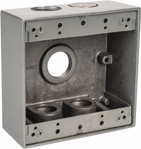 Thomas & Betts Electrical Outlet Box: Aluminum, Square, 4-9/16" OAH, 4-5/8" OAW, 2-1/16" OAD, 2 Gangs - 2IH7-1