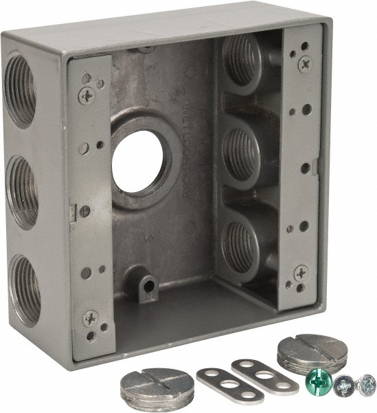 Thomas & Betts Electrical Outlet Box: Aluminum, Square, 4-9/16" OAH, 4-5/8" OAW, 2-1/16" OAD, 2 Gangs - 2IH7-1