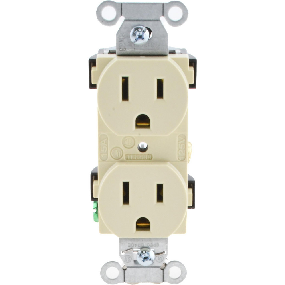 Hubbell Wiring Device-Kellems Straight Blade Duplex Receptacle: NEMA 5-20R, 20 Amps, Self-Grounding - BR20I