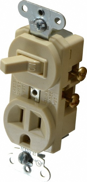 Pass & Seymour 1 Pole, 120/125 Volt, 15 Amp, 1 Outlet, Flush Mounted, Self Grounding, Tamper Resistant Combination Outlet and Switch - 691